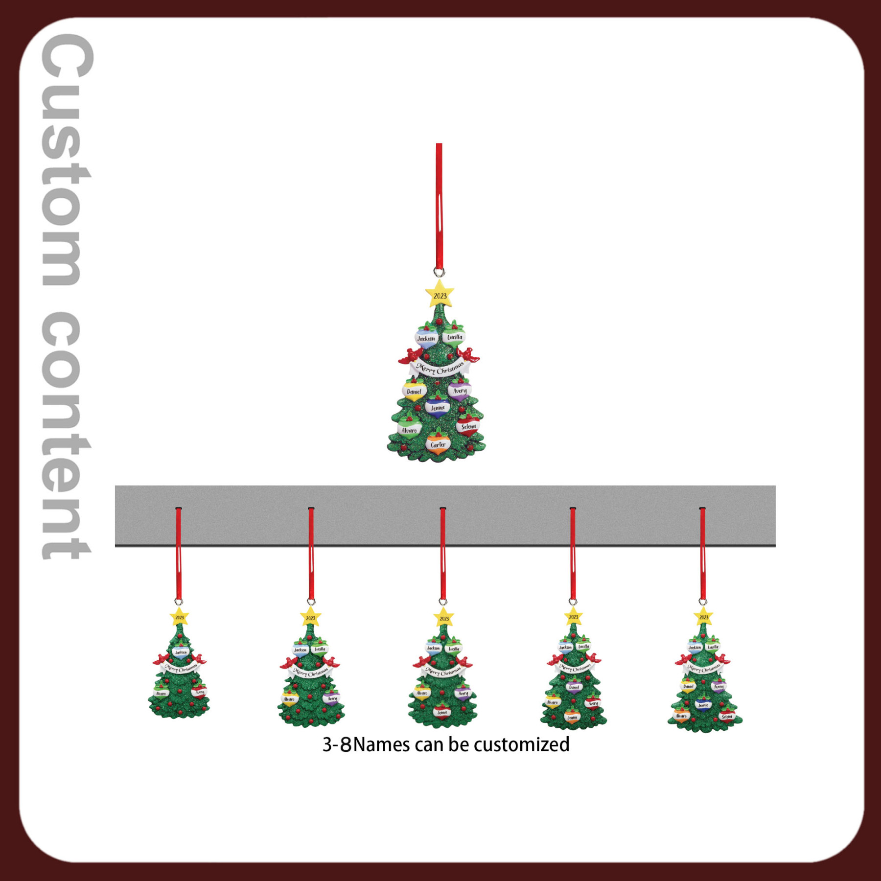 6 Names - Personalised Christmas Tree Ornaments Custom Text & Year Wooden Christmas Pendant Gifts for Family Friends-Jessemade AU