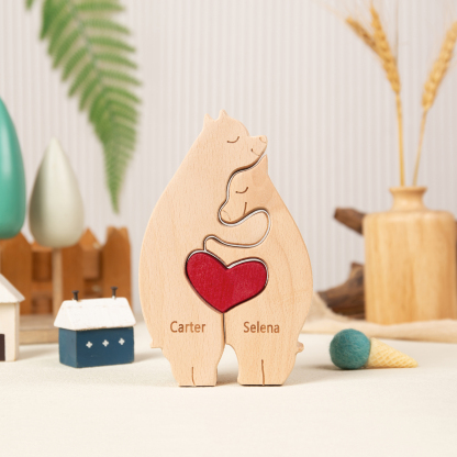 Personalised Wooden Animal Puzzle Custom 2 Names Puzzle Bear Hedgehog Elephant Hug Ornament Gifts for Family Couple-Jessemade AU