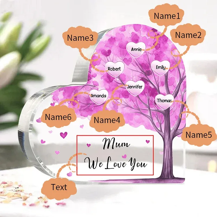6 Names - Personalised Acrylic Heart Keepsake Custom Text Purple Tree Ornaments Gifts for Grandma/Mother-Jessemade AU