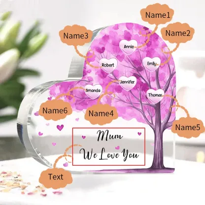 6 Names - Personalised Acrylic Heart Keepsake Custom Text Purple Tree Ornaments Gifts for Grandma/Mother-Jessemade AU