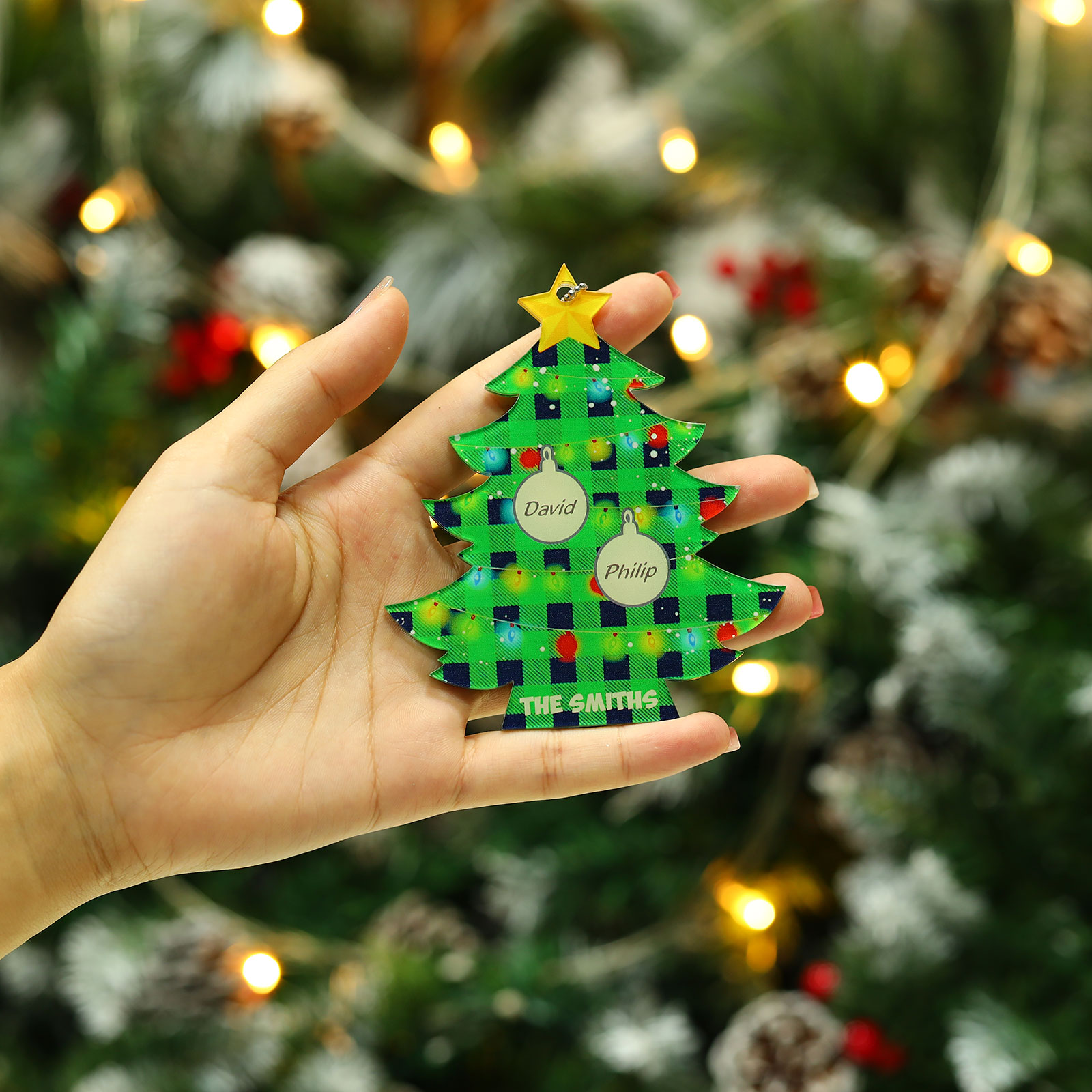 2 Names - Personalised Acrylic Christmas Tree Ornaments Customised Text & Name Xmas Pendant Gifts for Family Friends-Jessemade AU