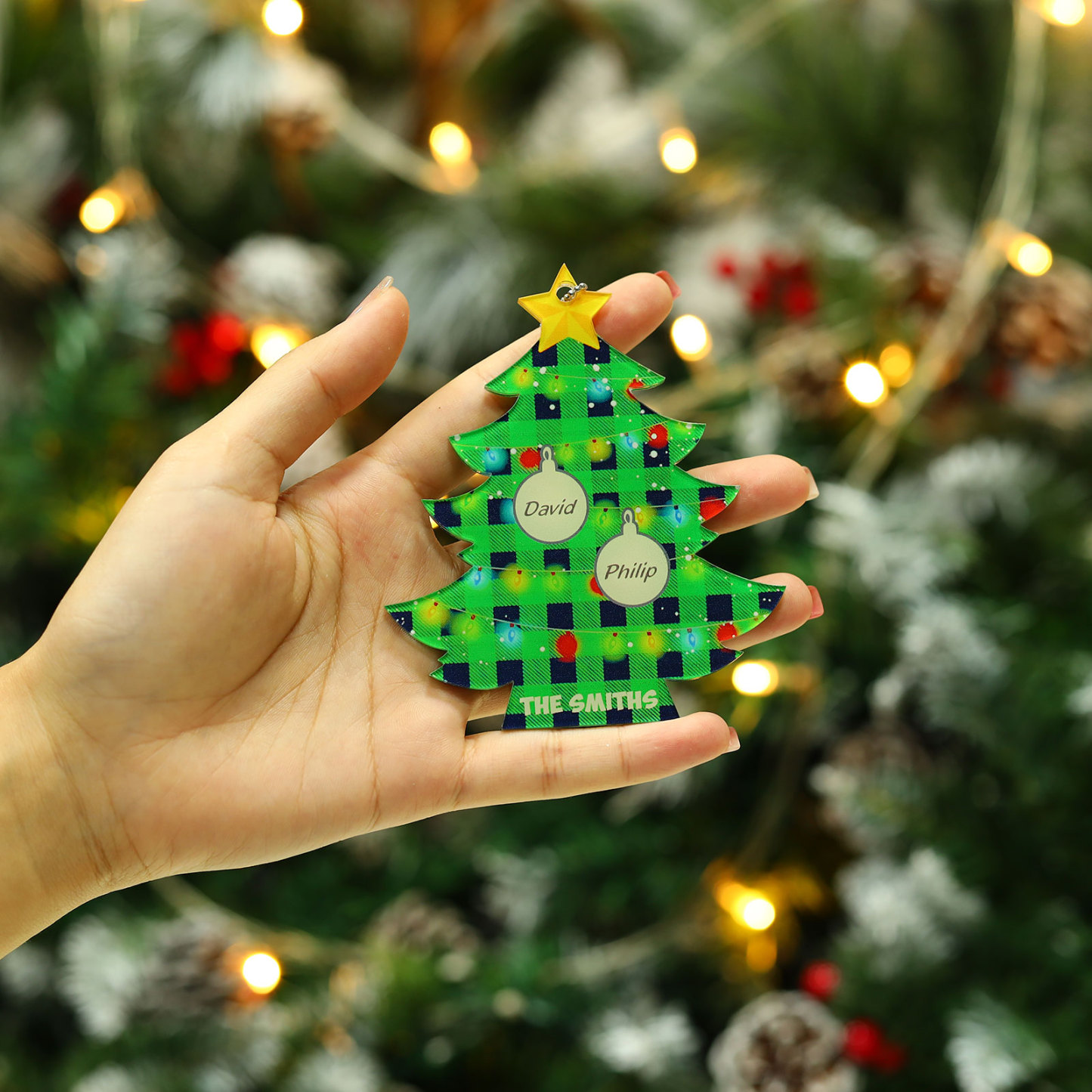 2 Names - Personalised Acrylic Christmas Tree Ornaments Customised Text & Name Xmas Pendant Gifts for Family Friends-Jessemade AU