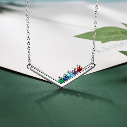 V Shape Necklace with Family Birthstone Personalised 5 Stones Family Necklace For Her-Jessemade AU