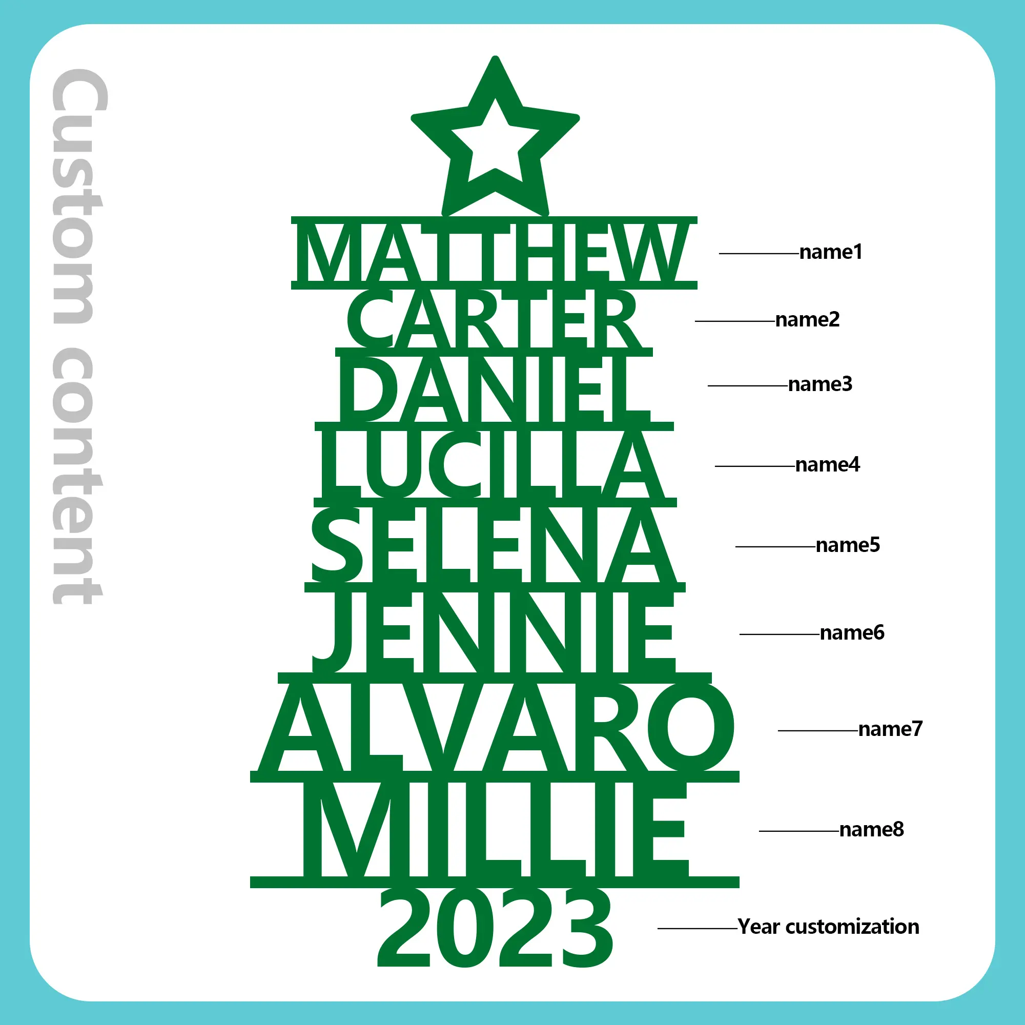 8 Names - Personalised Christmas Tree Ornaments Customised Name Xmas Wooden Decor Gifts for Family Friends-Jessemade AU
