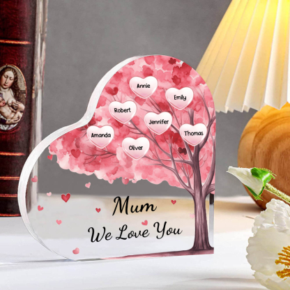 7 Names - Personalised Acrylic Heart Keepsake Custom Text Pink Tree Ornaments Gifts for Grandma/Mother-Jessemade AU