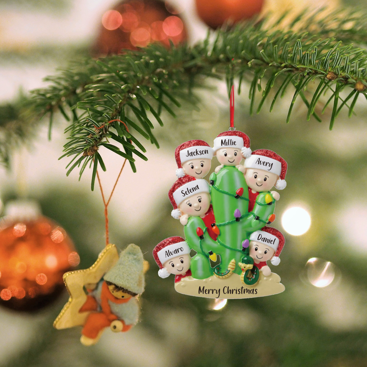 6 Names - Personalised Cactus Ornament Customised Name & Text Christmas Tree Wooden Decor Gift for Family and Friends-Jessemade AU