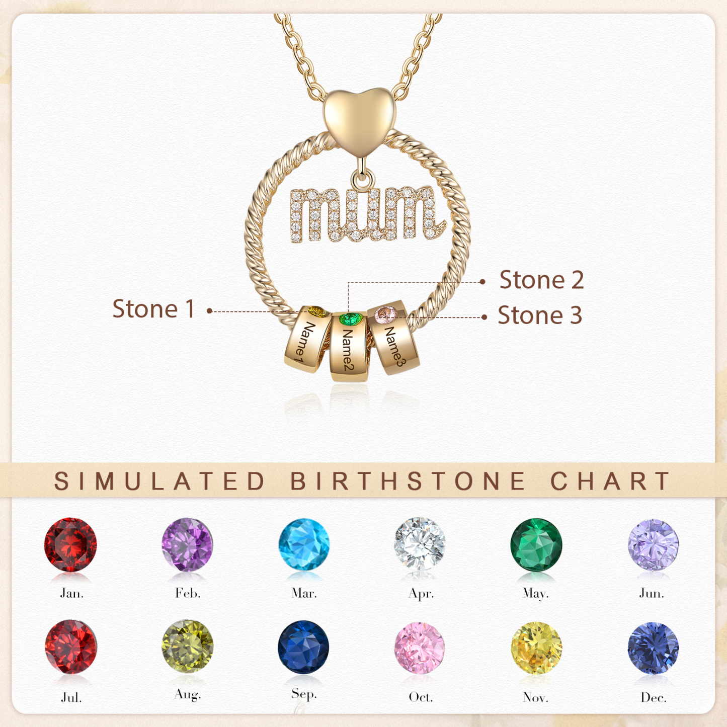 3 Names - Personalised Mum Circle Necklace Gift Set with Gift Box Custom Names & Birthstones Pendant Necklace Gift For Mum-Jessemade AU