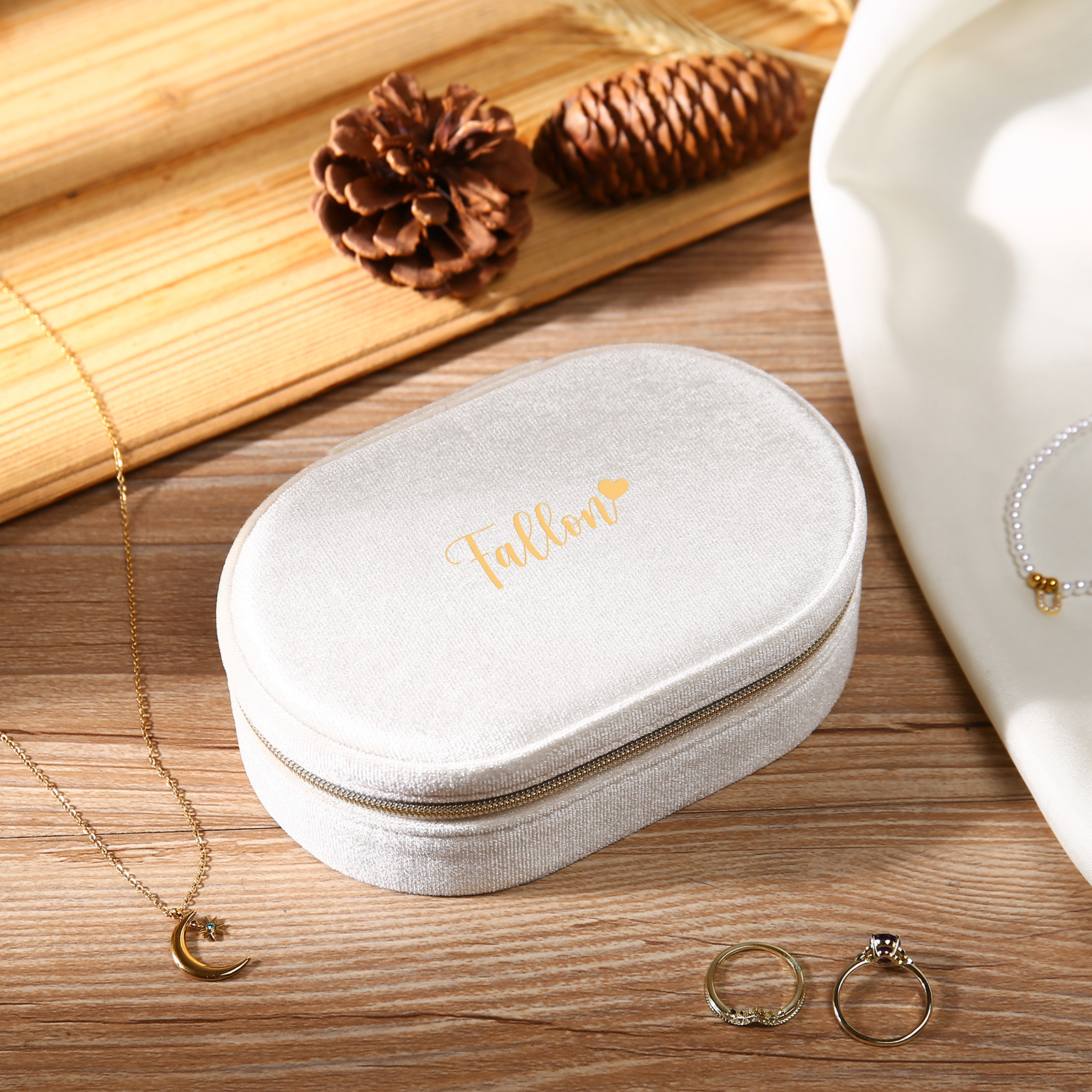 Personalised Name Jewelry Storage Box Zipper Custom Travel Jewelry Box Gifts for Ladies Girls-Jessemade AU