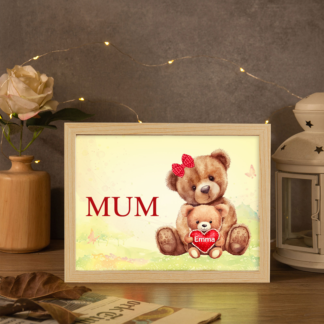 Personalised Frame Night Light Custom 1 Text  & 1 Name Teddy Bears Family Ornament Gifts for Mother/Grandma-Jessemade AU