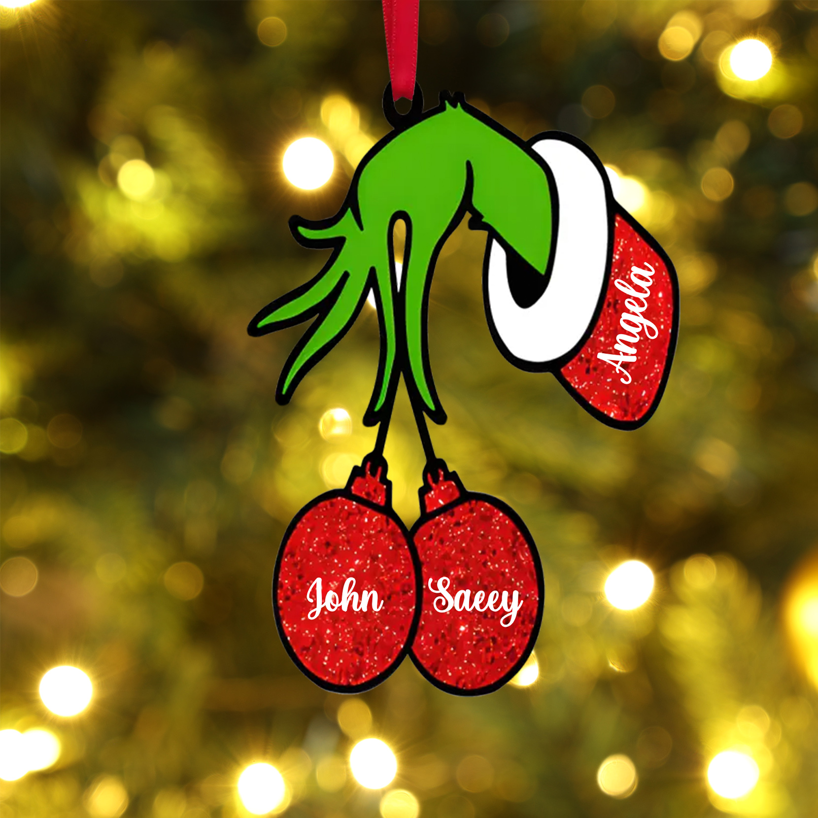 3 Names -Personalised Wooden Christmas Ornaments Customised Name Grinch Christmas Ornament Gifts for Family Friends-Jessemade AU