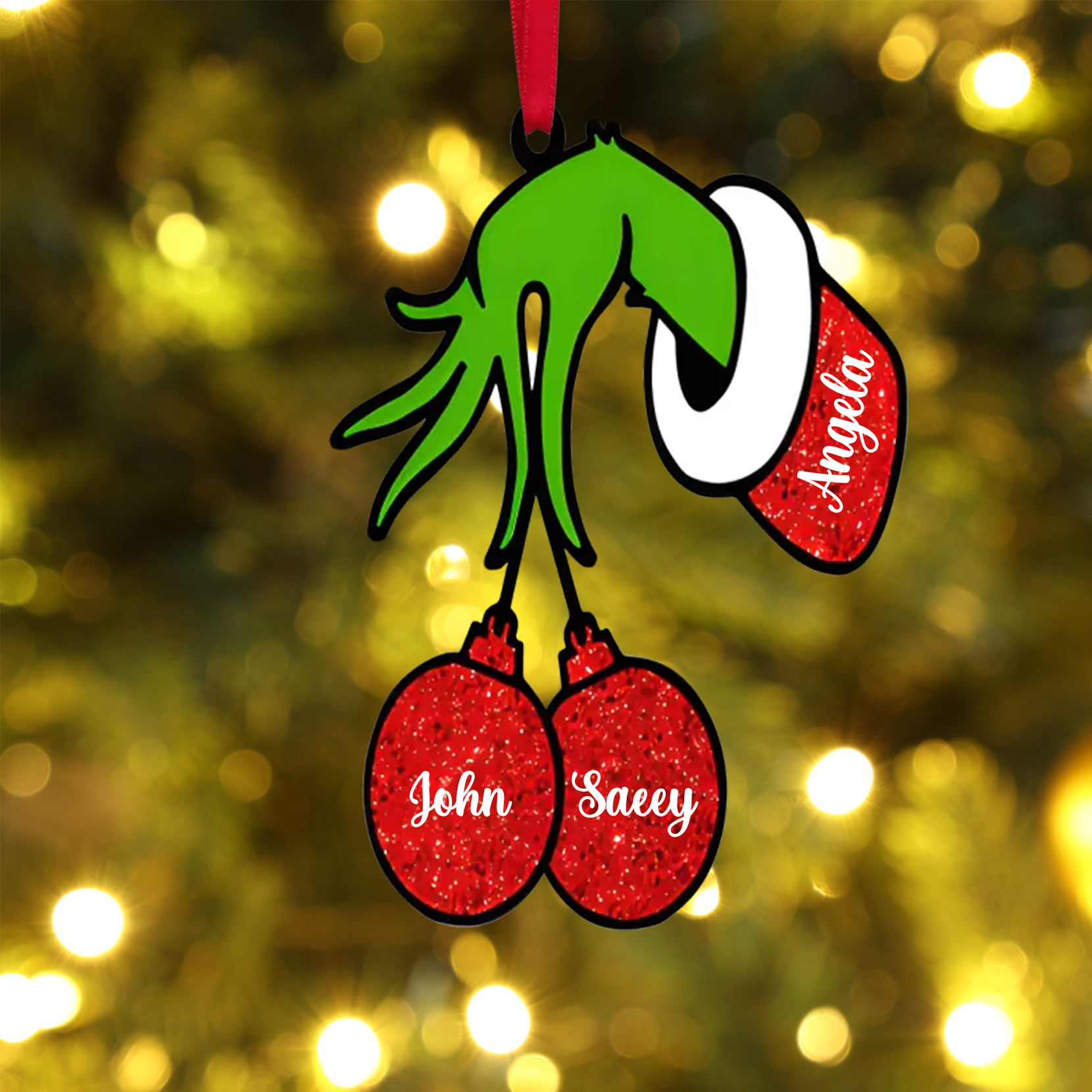 3 Names -Personalised Wooden Christmas Ornaments Customised Name Grinch Christmas Ornament Gifts for Family Friends-Jessemade AU