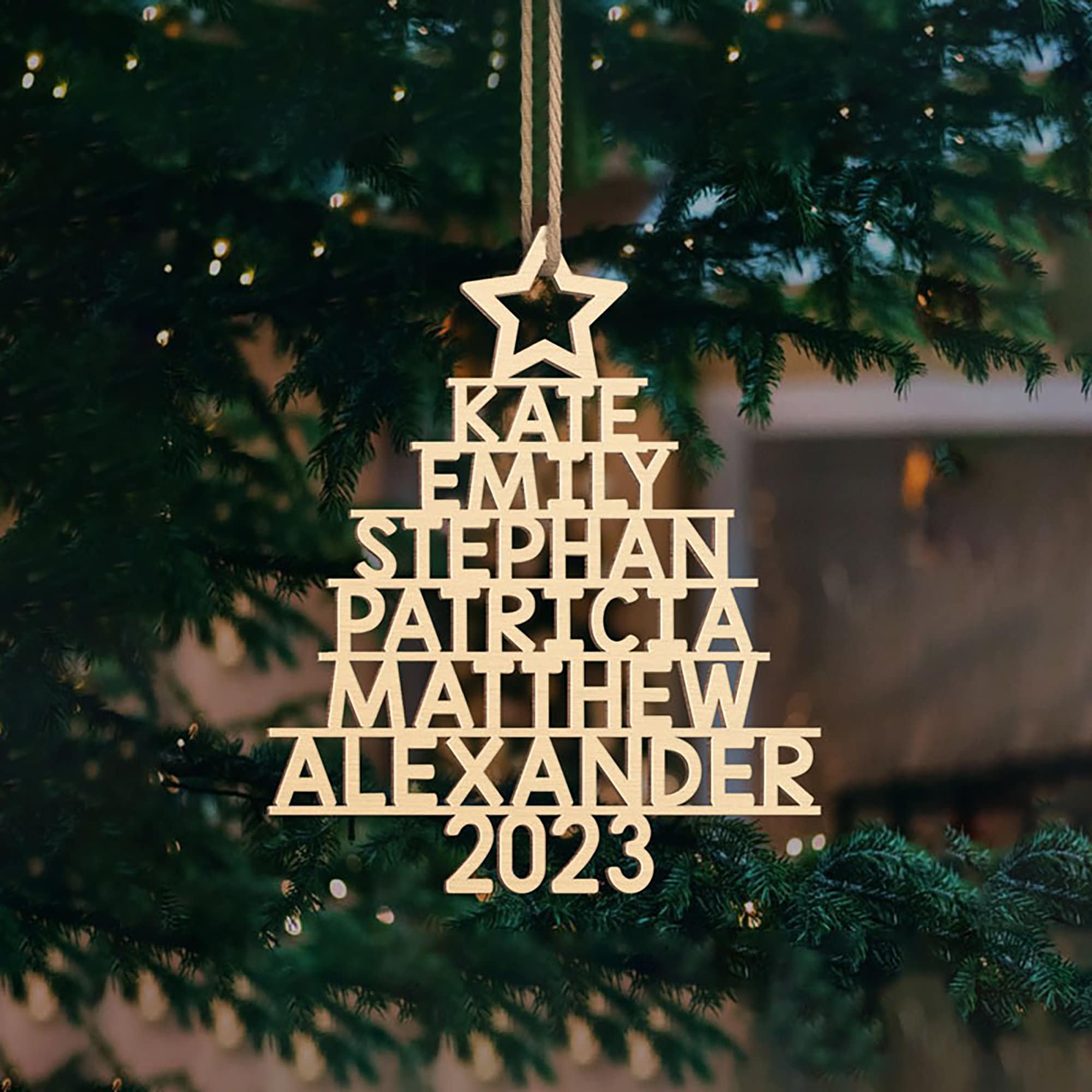 6 Names - Personalised Christmas Tree Ornaments Customised Name Xmas Wooden Decor Gifts for Family Friends-Jessemade AU