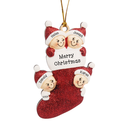 4 Names - Personalised Christmas Stocking Ornament Customised Name & Text & Year Wooden Hanging Ornaments Christmas Gift for Family-Jessemade AU
