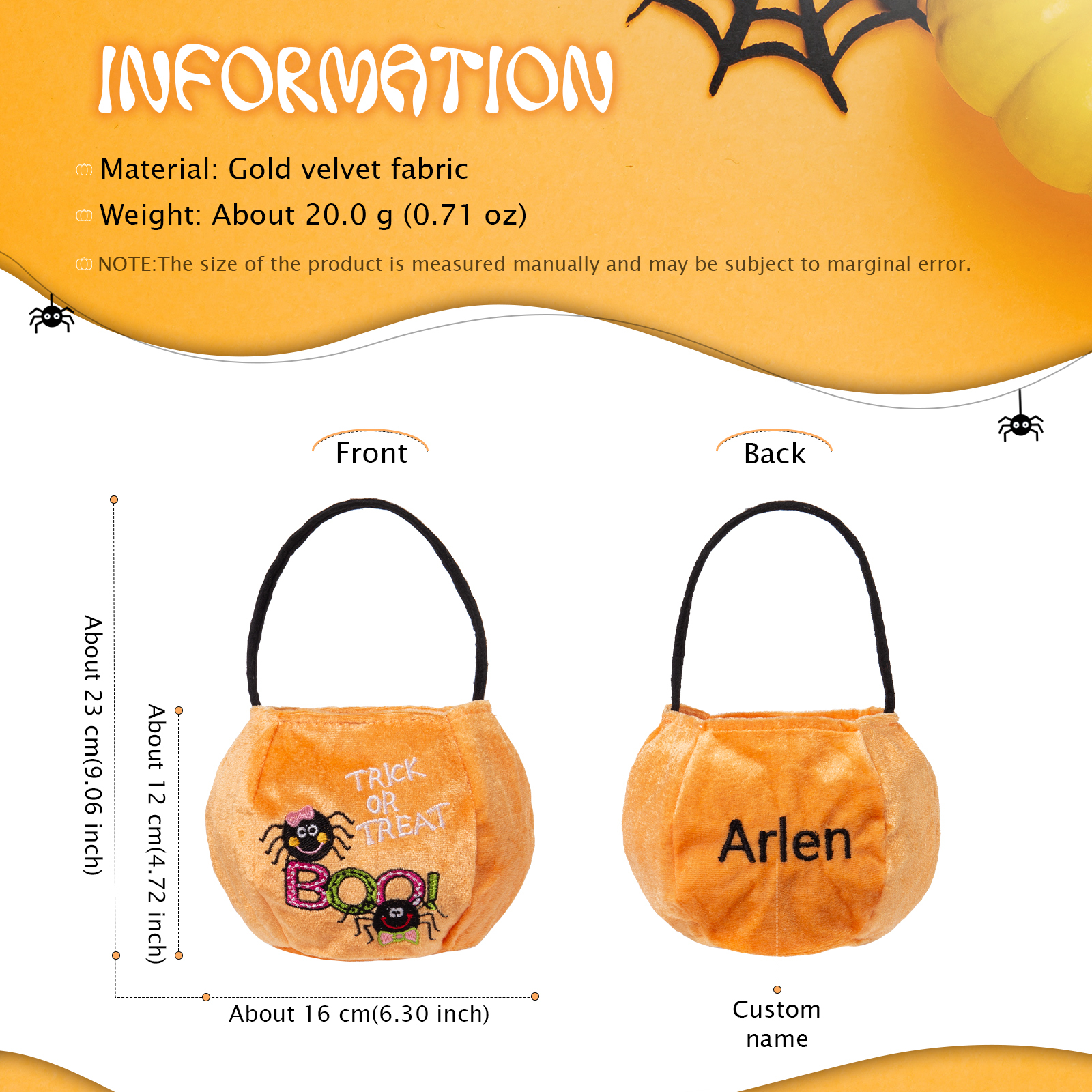 Halloween Tote Bag Custom 1 Name Pumpkin Tote Bag Halloween Candy Bag for Kids-Jessemade AU