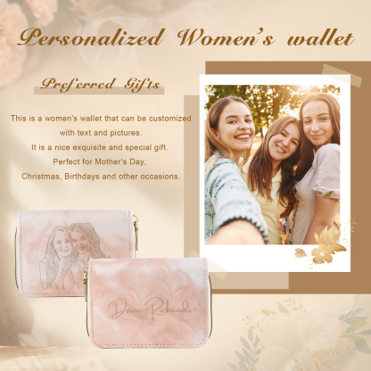 Personalised Women's Leather Wallet Custom Photo & Text Zipper Wallet Accordion Wallet Gift for Her-Jessemade AU