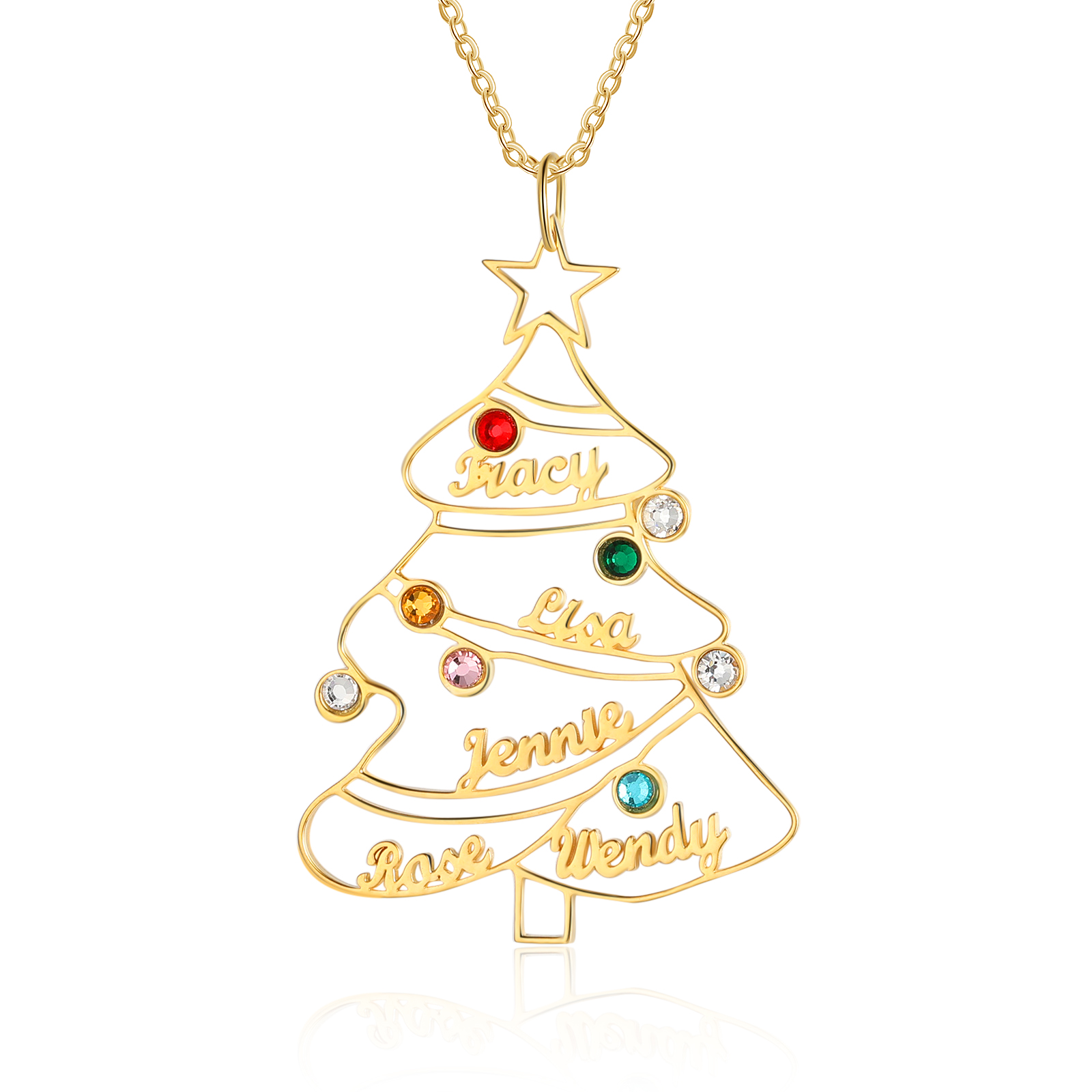 Personalised Name Necklace Custom 8 Birthstones Christmas Tree Necklace Gifts for Her-Jessemade AU
