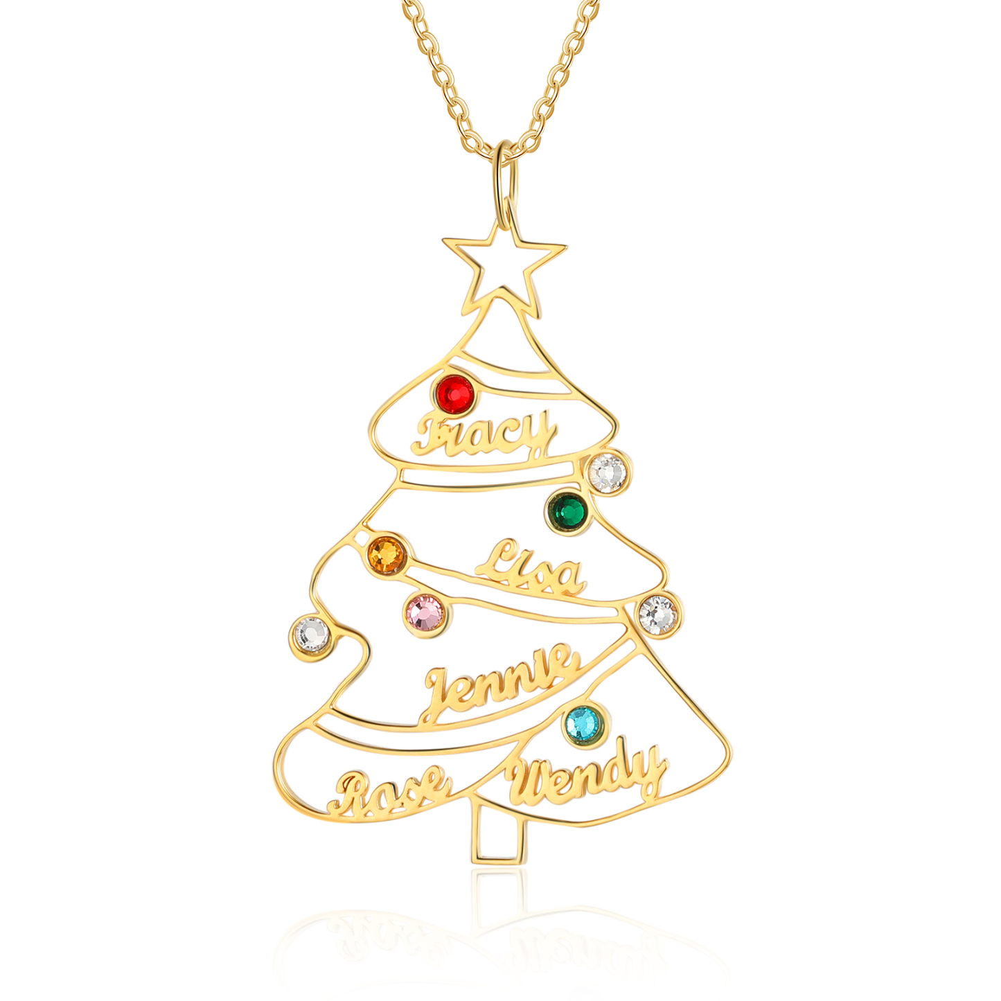 Personalised Name Necklace Custom 8 Birthstones Christmas Tree Necklace Gifts for Her-Jessemade AU