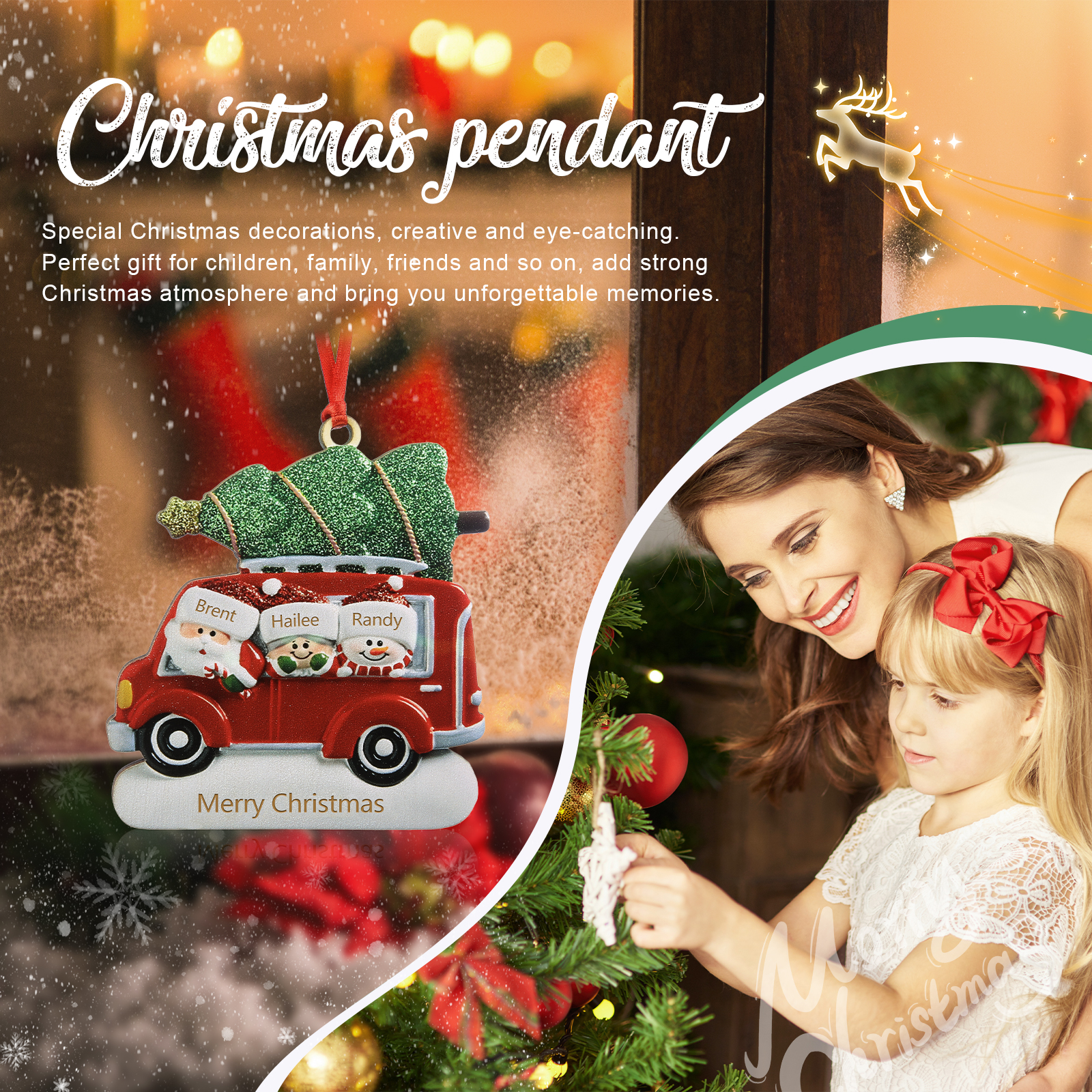 3 Names - Personalised Christmas Snowman Ornament Customised Names & Text Wooden Car Hanging Ornaments Christmas Gift for Family-Jessemade AU