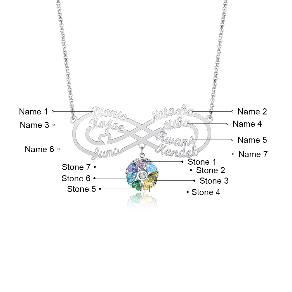 Personalised Infinity Necklace With 7 Birthstones Engraved Names Necklace Gift For Women-Jessemade AU