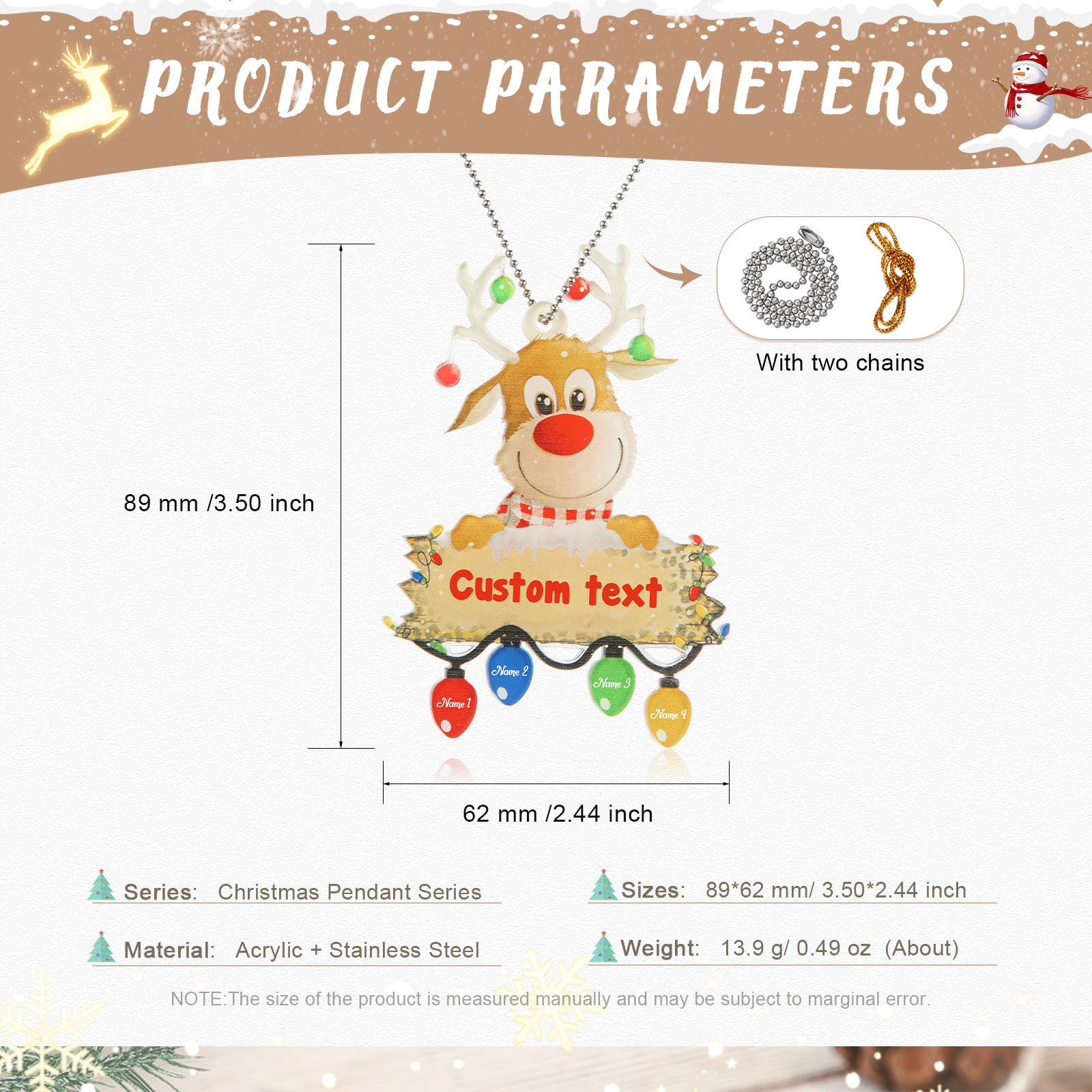 4 Names - Personalised Acrylic Christmas Reindeer Ornaments Customised Text & Name Xmas Decor Gifts for Family-Jessemade AU