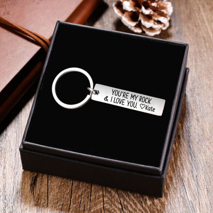 Personalised Name Keychain Stainless Steel Keychain Couple Gifts - You're My Rock & I Love You-Jessemade AU