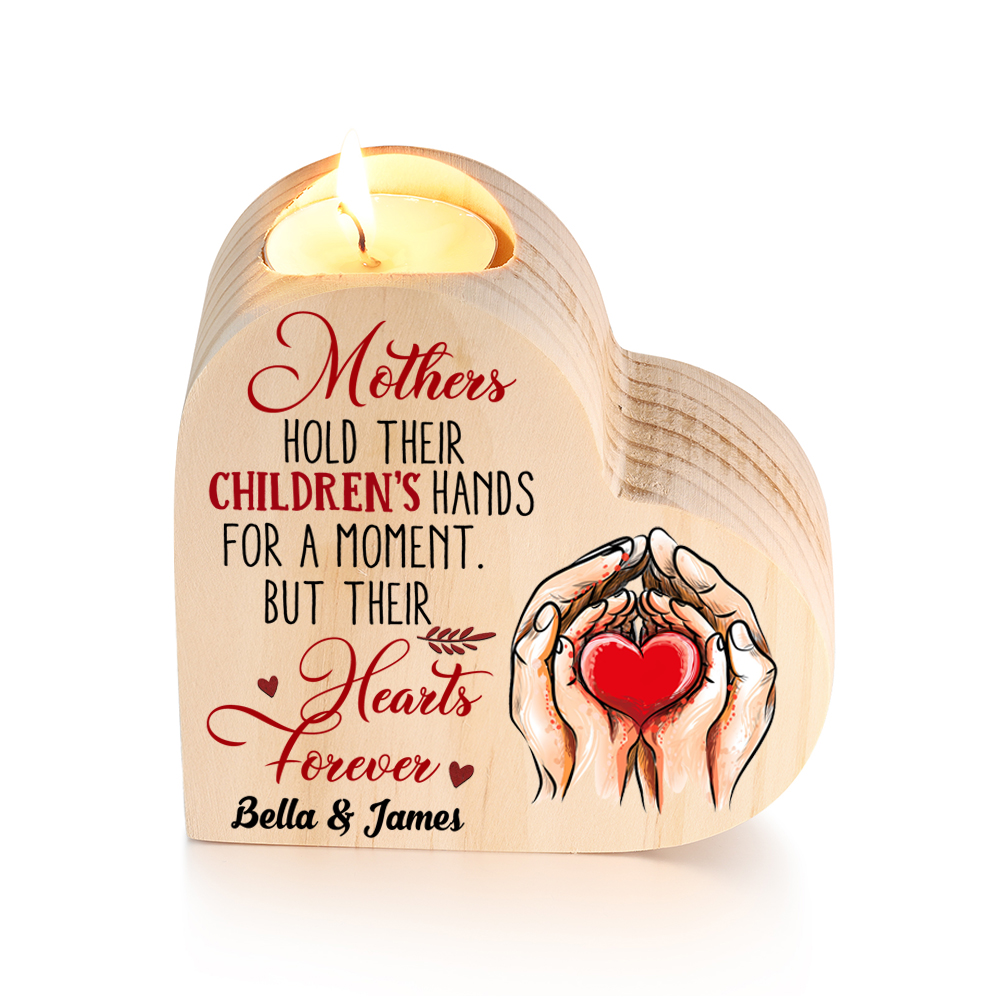 Mother Hold Children Personalised Heart Candle Holder Wooden Candlestick Mothers Gifts-Jessemade AU