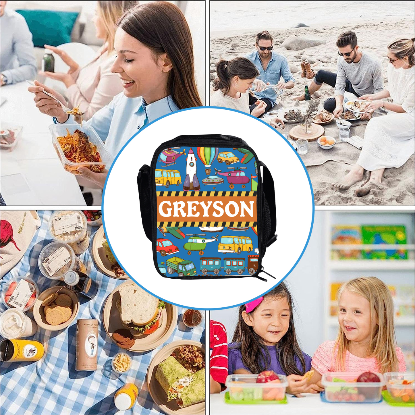 Custom Name Lunch Bag Personalised Cars Pattern Lunch Box Gifts for Kids-Jessemade AU