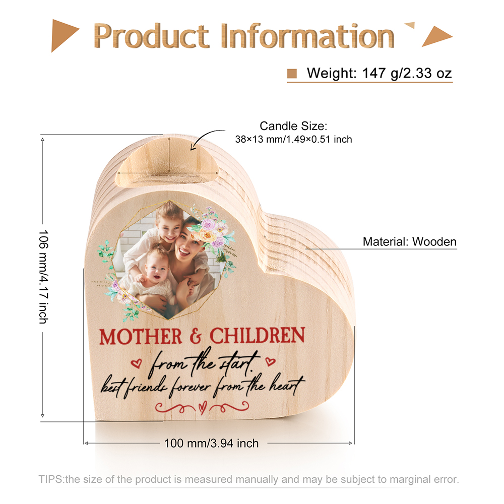 Mother & Children Personalised Heart Candle Holder Wooden Candlestick Mothers Gifts-Jessemade AU