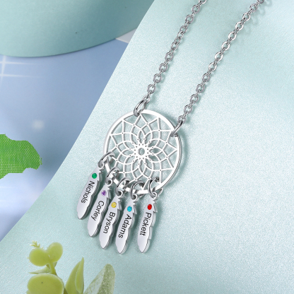 Personalised Dream Catcher Necklace With 5 Birthstones Engraved Names Gift For Women-Jessemade AU