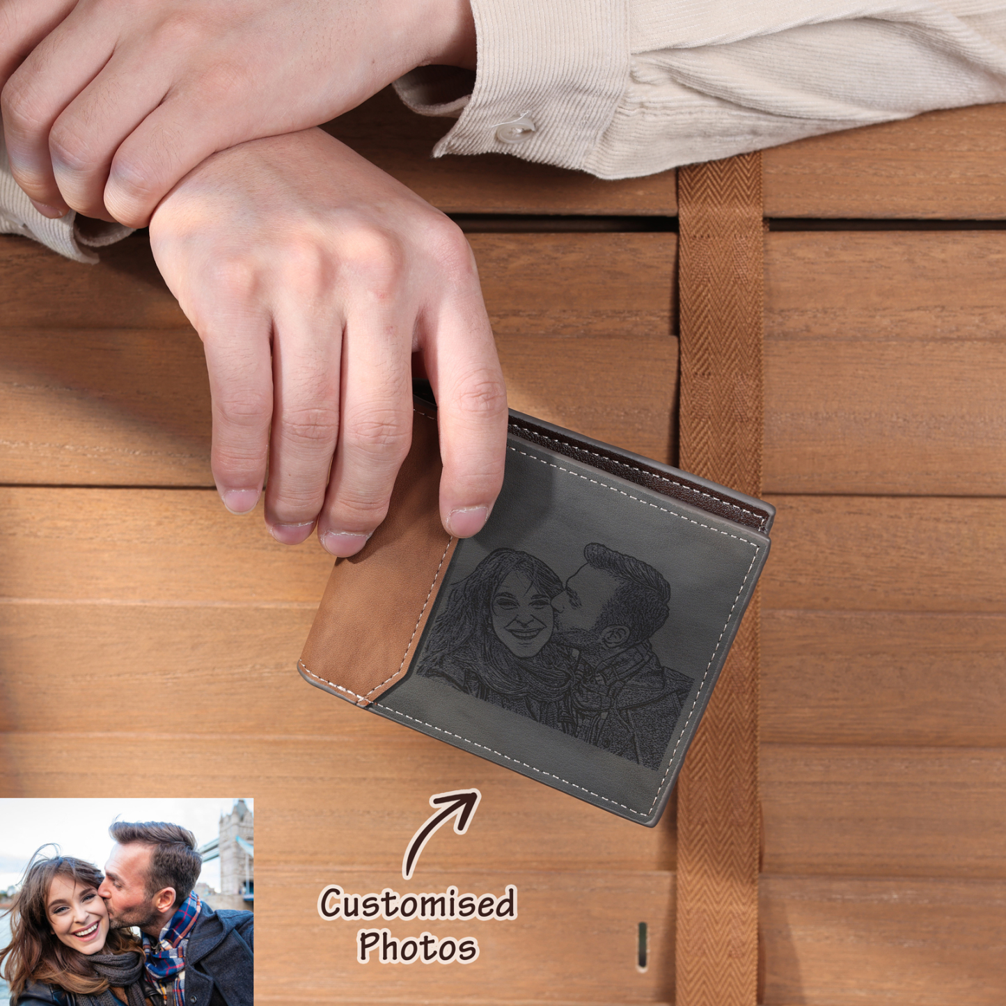 Personalised Monogram Gray Wallet Custom Photo & Name & Letter Wallet Gift for Men