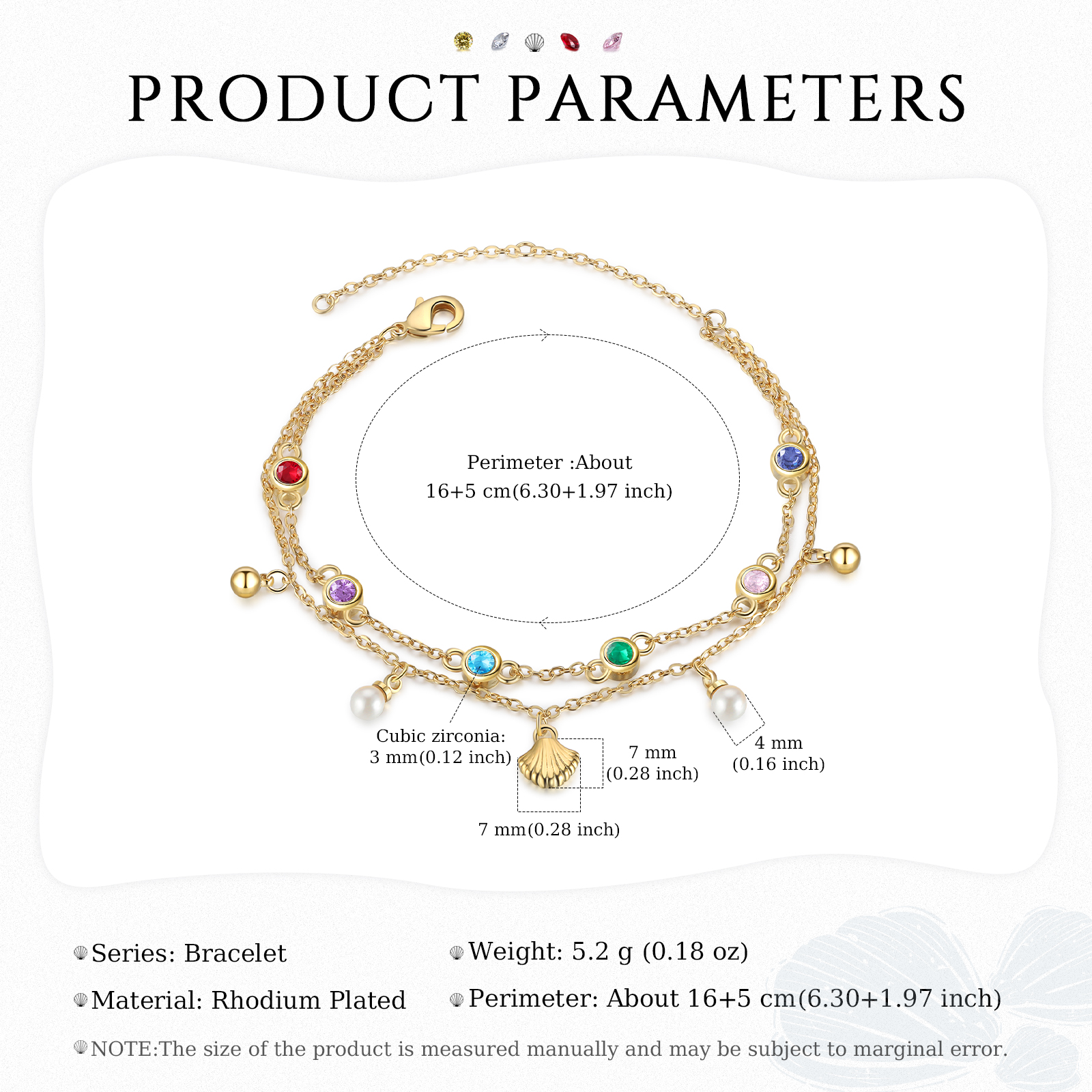 Personalised Women's Bracelet Custom 6 Birthstones Bracelet Gold Adjustable Bracelet Birthday Gift for Her-Jessemade AU