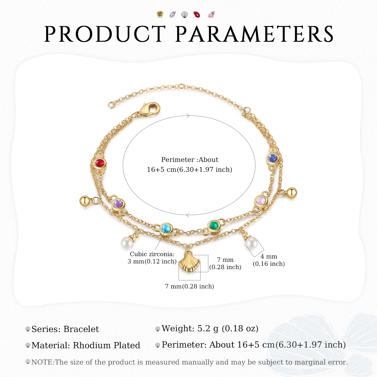 Personalised Women's Bracelet Custom 6 Birthstones Bracelet Gold Adjustable Bracelet Birthday Gift for Her-Jessemade AU