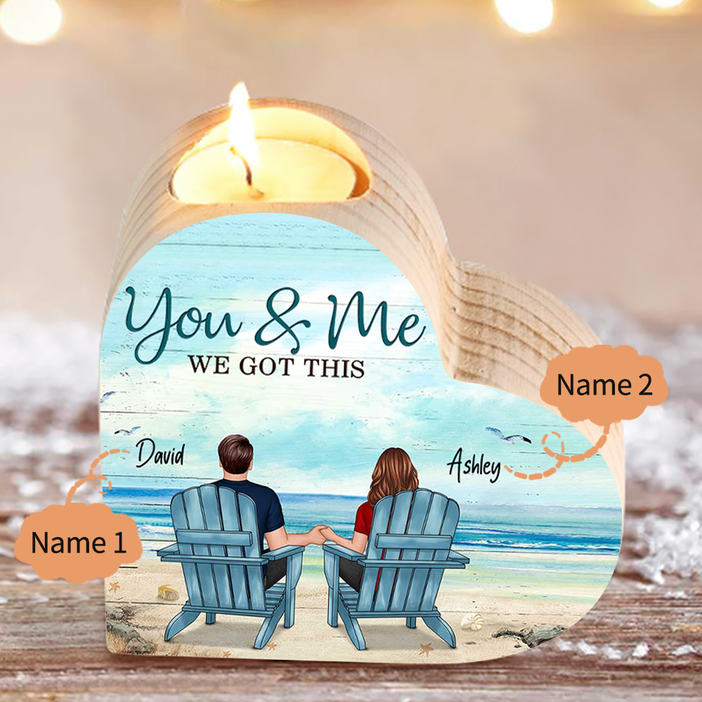 You & Me We Got This Couple Heart Candle Holder Wooden Candlesticks Romantic Gift-Jessemade AU
