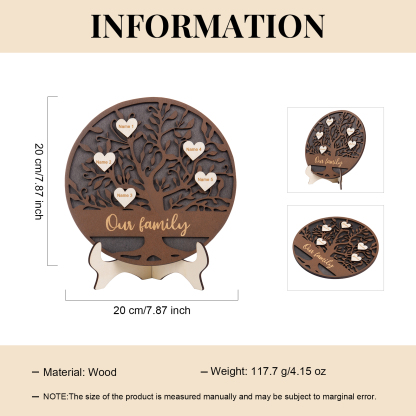 Wooden Family Tree Sign Engrave 5 Names Keepsake Gifts-Jessemade AU