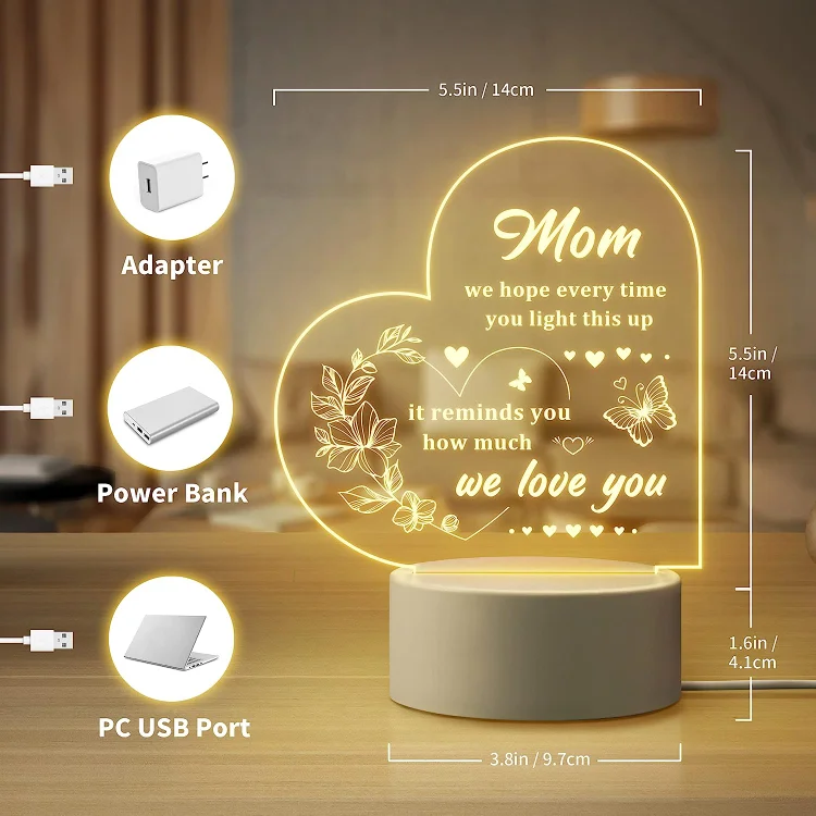 To My Mom- Flower Heart Night Light LED Lamp Bedroom Decoration For Mother-Jessemade AU
