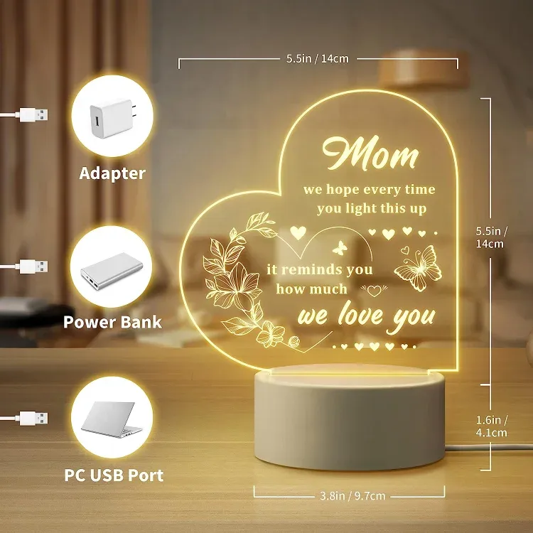 To My Mom- Flower Heart Night Light LED Lamp Bedroom Decoration For Mother-Jessemade AU
