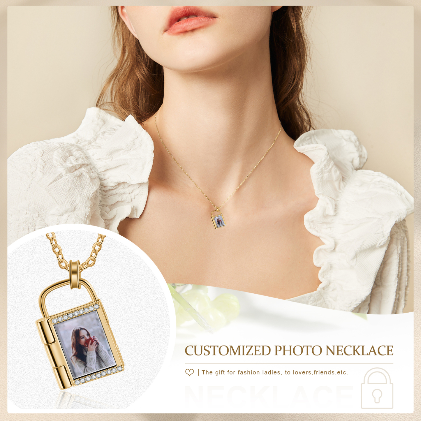 Personalised Padlock Necklace Customised Engrave Photo Love Lock Necklace Romantic Gifts-Jessemade AU