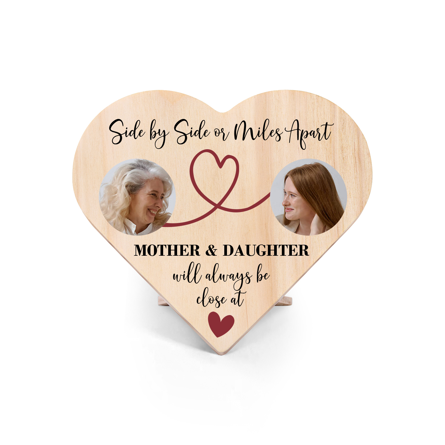 Mother & Daughter Personalised Photo Wooden Heart Keepsake Desktop Ornament Mothers Gifts-Jessemade AU