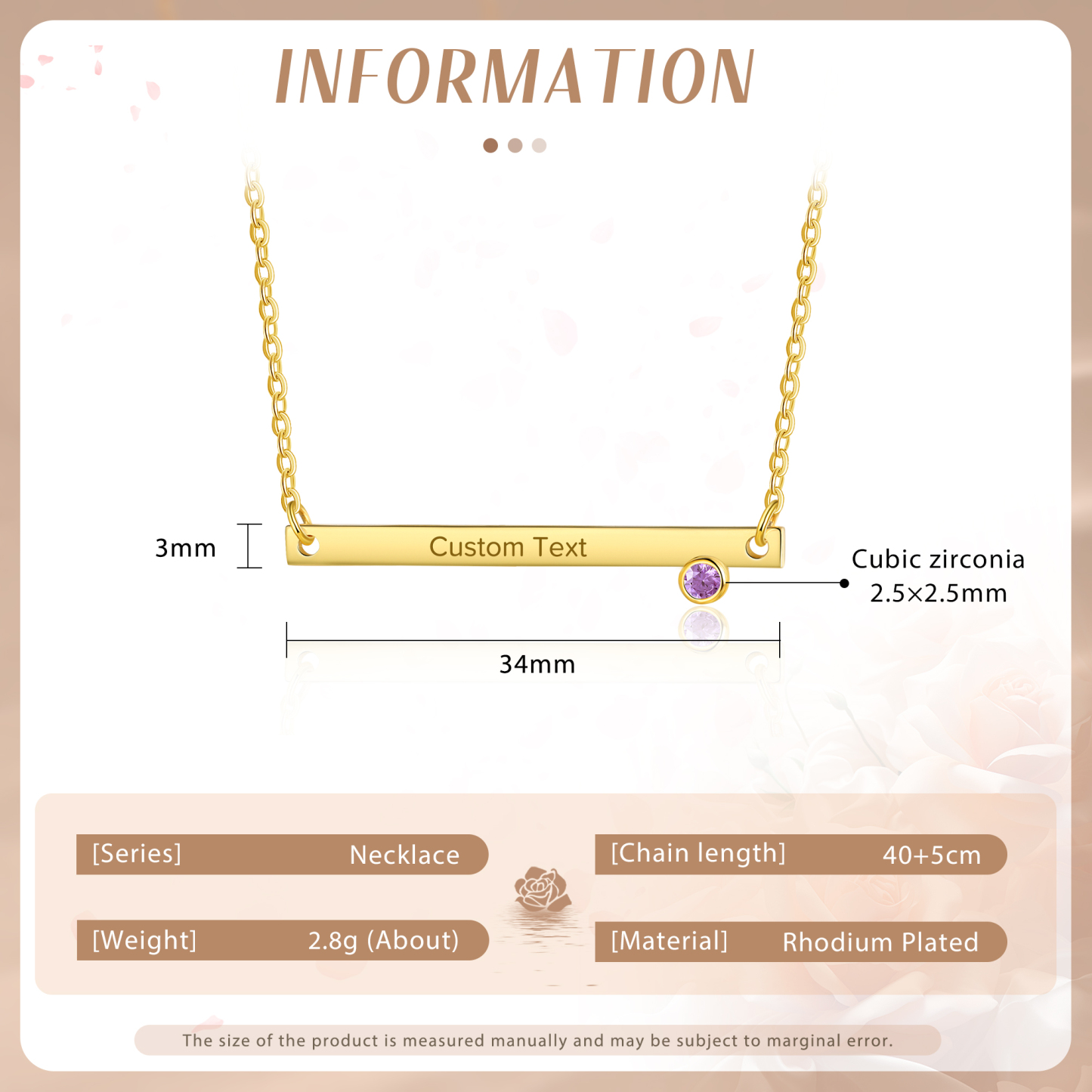 Personalised Bar Necklace Custom 1 Text & 1 Birthstone Necklace Gift for Her-Jessemade AU