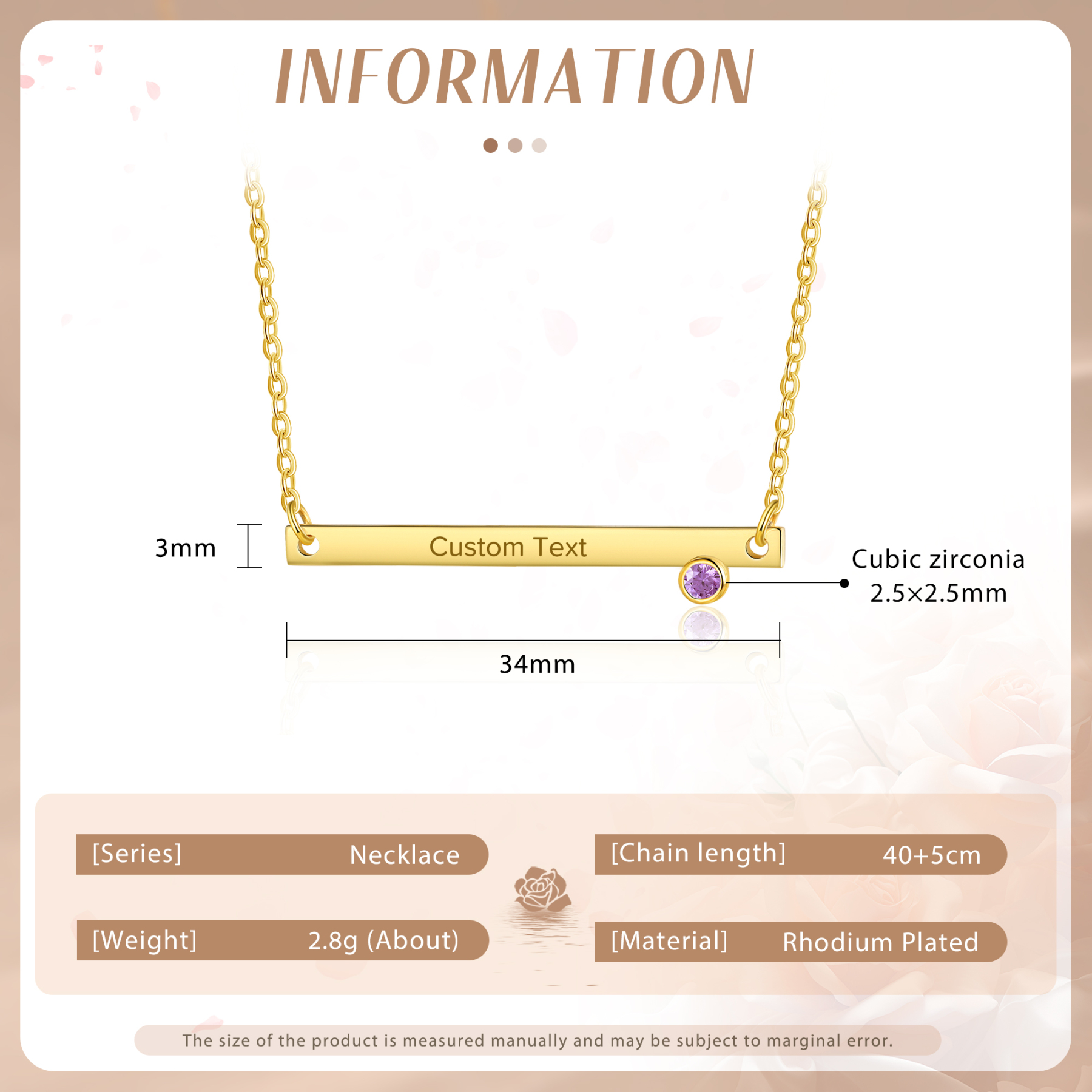 Personalised Bar Necklace Custom 1 Text & 1 Birthstone Necklace Gift for Her-Jessemade AU