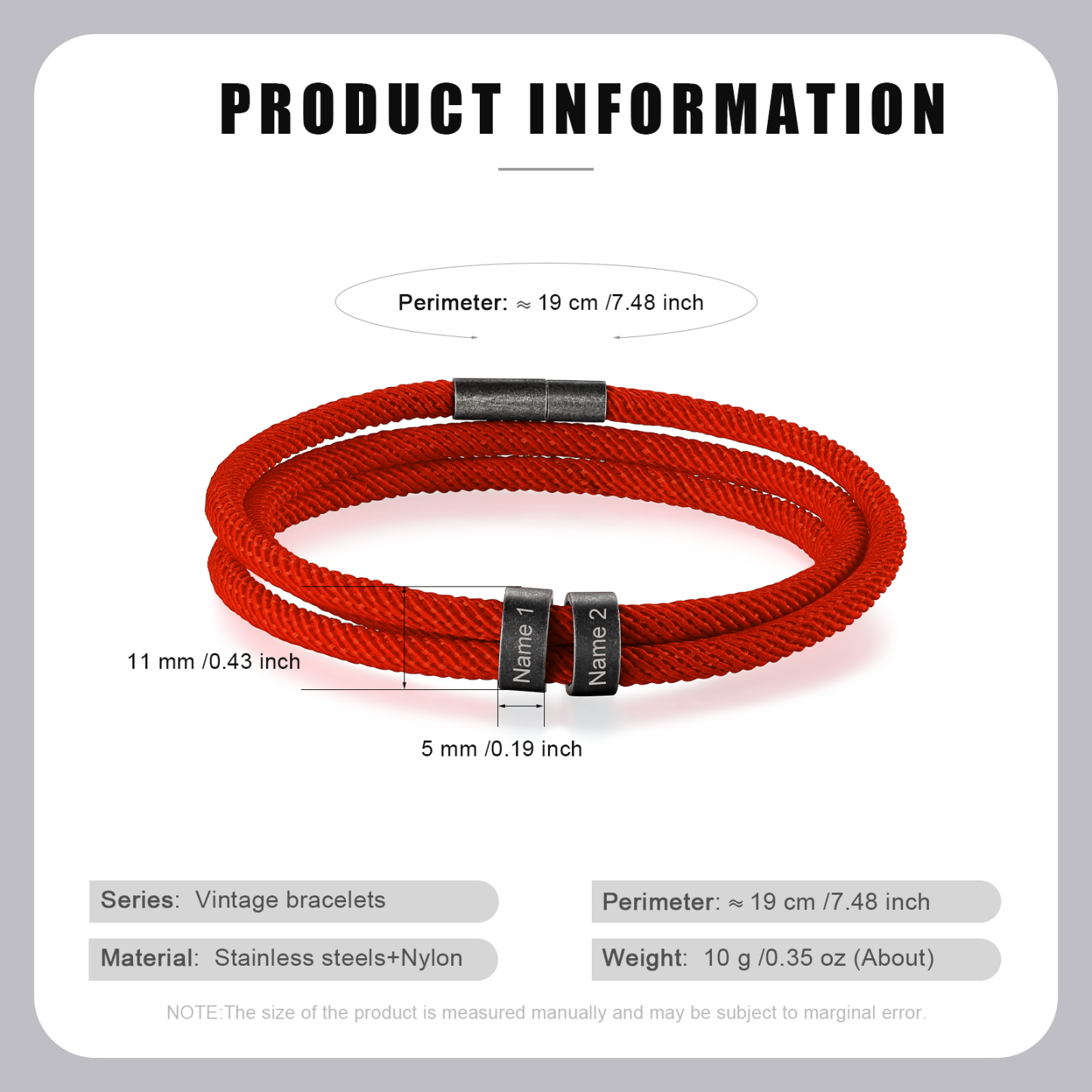 2 Names - Vintage Men's Bracelet Custom Name Bracelet Nylon Bracelet Personalised Gift for Him-Jessemade AU