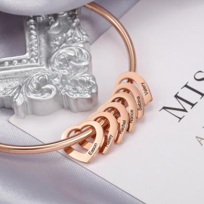Personalised Love Bangle Bracelet with 4 Heart Charms Engraved 4 Names Bracelet Rose for Her-Jessemade AU