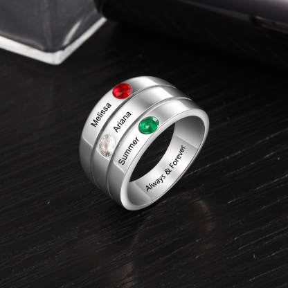 Personalised Mothers Ring With 3 Birthstones Engraved Names Ring Gift For Women-Jessemade AU