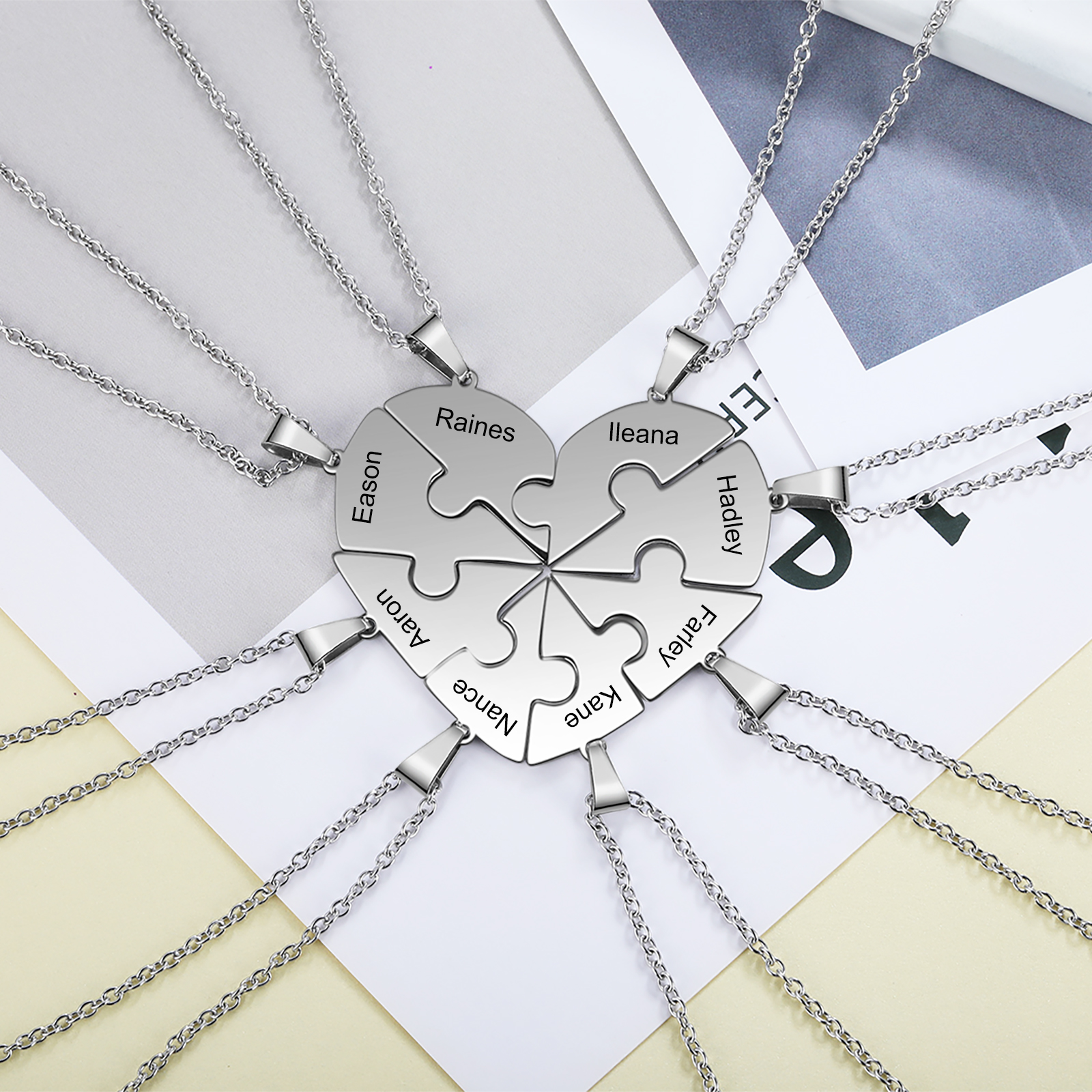 Personalised Heart Puzzle Necklace With 8 Names Gifts For Her-Jessemade AU