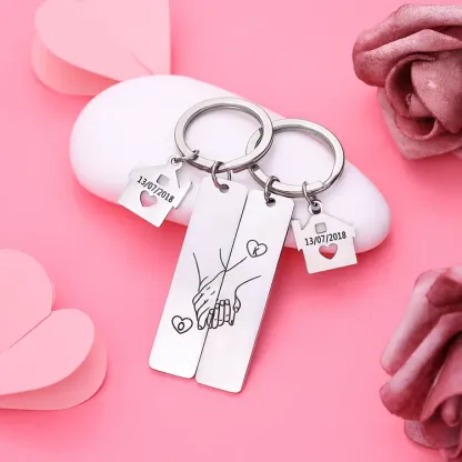 Holding Hands Couple Keychain Set Personalised Date Initial Matching Couple Gifts-Jessemade AU