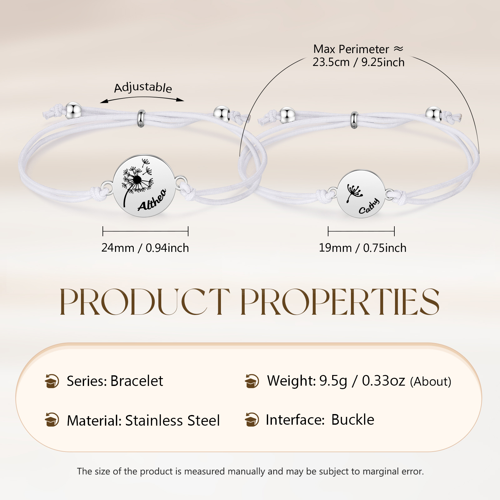 2 Pcs Dandelion Bracelet Set Custom 2 Names Adjustable Bracelets Back to School Gifts for Daughter-Jessemade AU