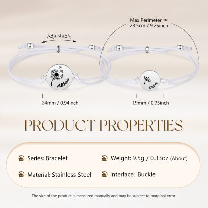 2 Pcs Dandelion Bracelet Set Custom 2 Names Adjustable Bracelets Back to School Gifts for Daughter-Jessemade AU