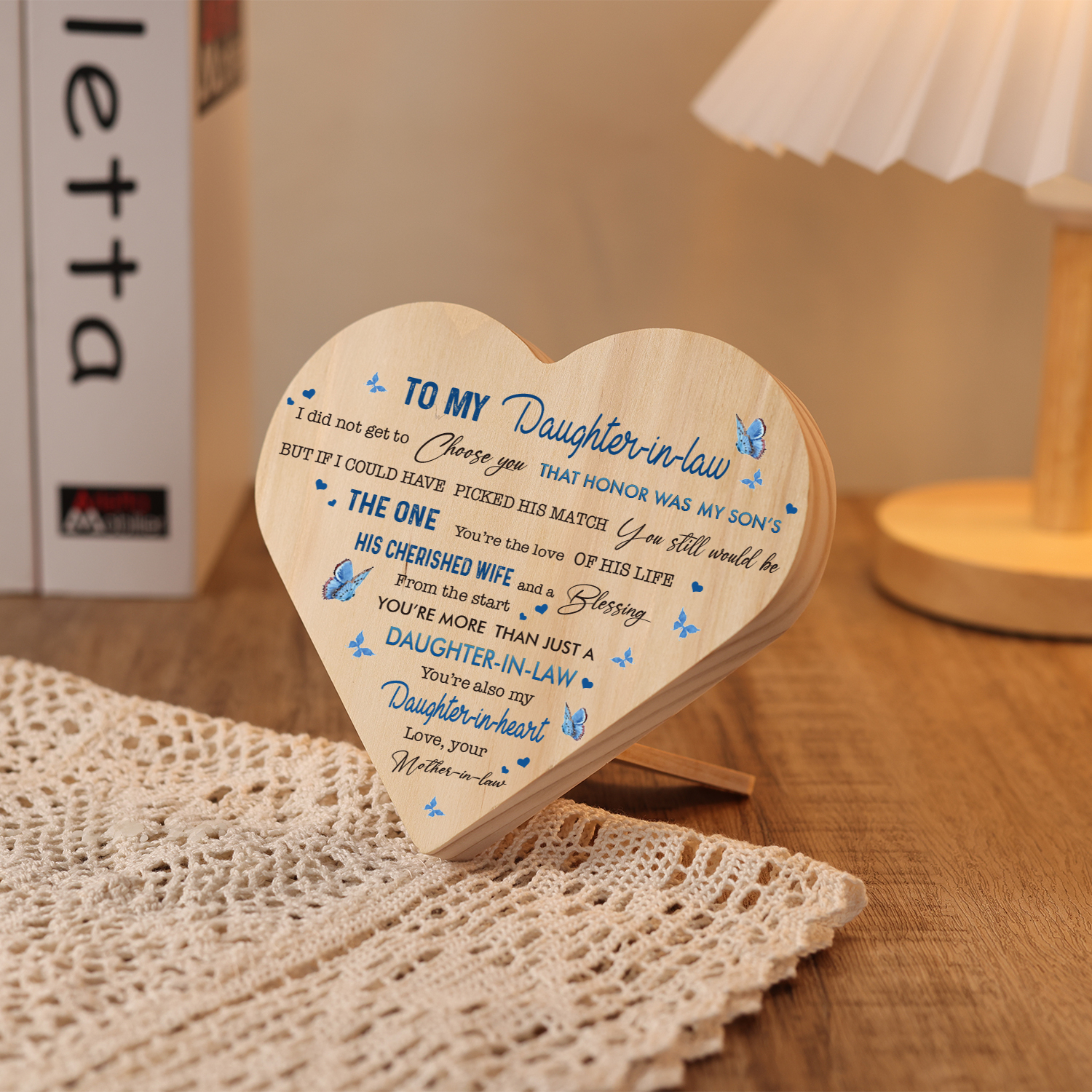 To My Daughter-in-law Wooden Heart Keepsake Desktop Ornament "I did not get to choose you"-Jessemade AU