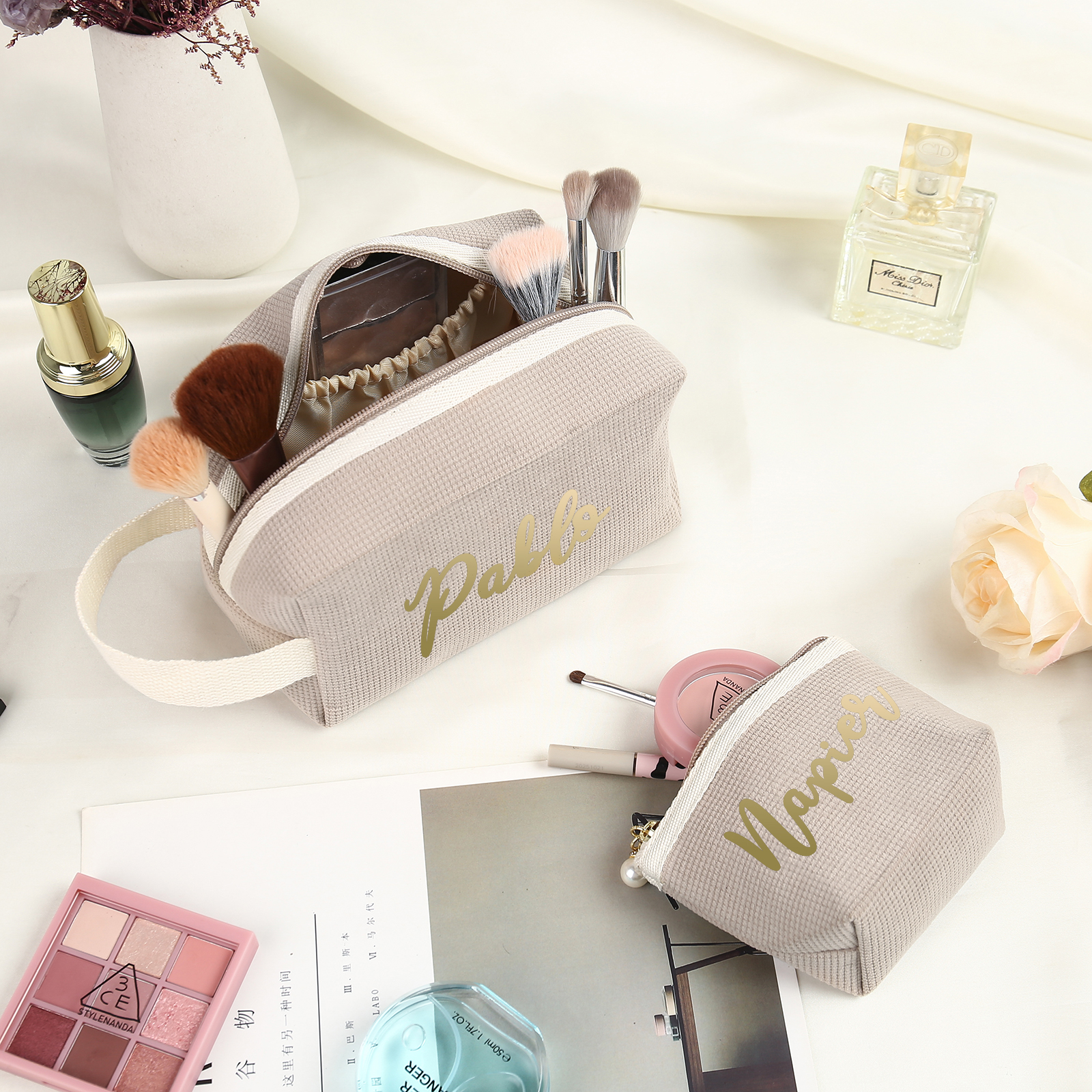 A Set Personalised Name Cosmetic Bag Custom Makeup Bag Zipper Storage Bag Gifts for Ladies Girls-Jessemade AU