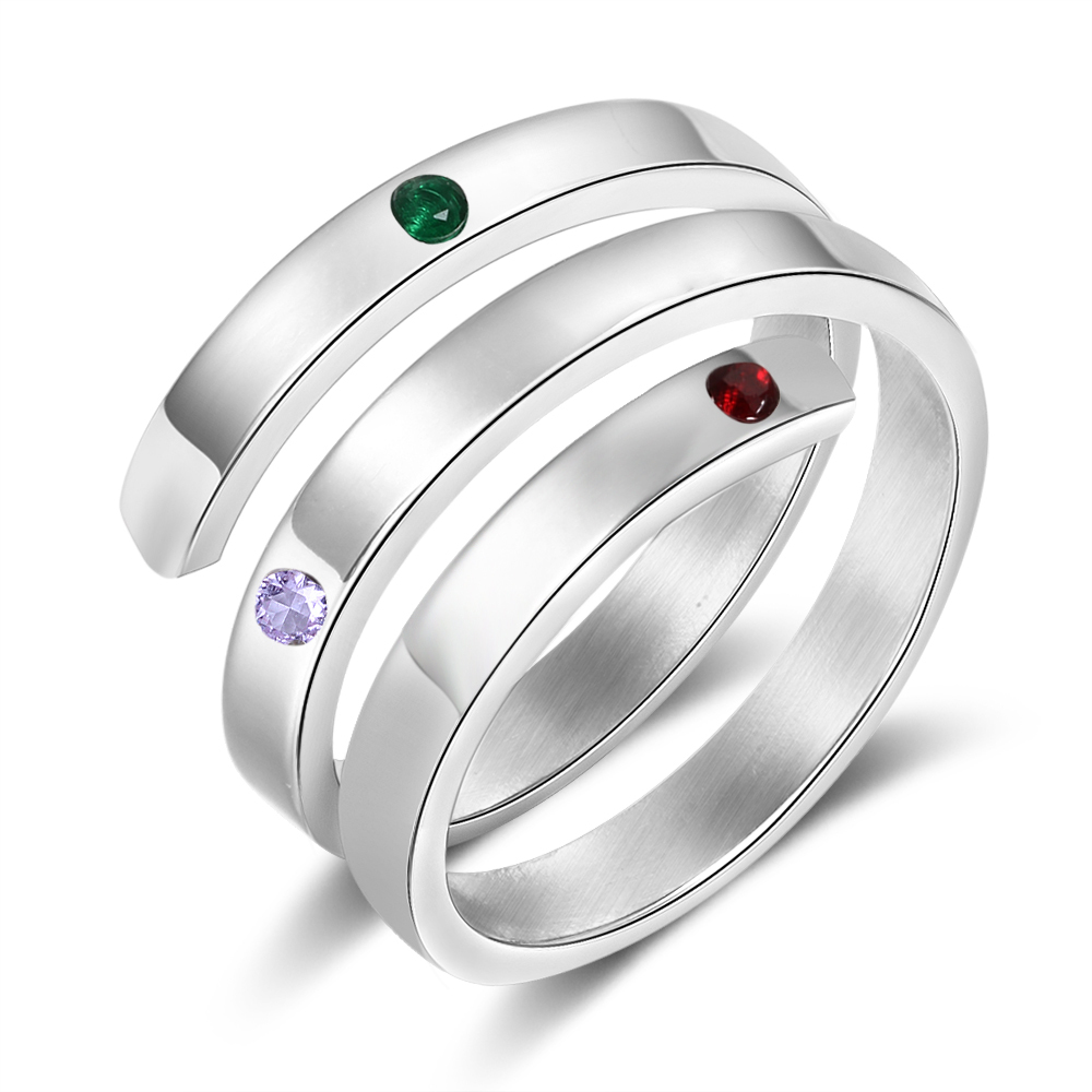 Personalised Ring With 3 Birthstones Engraved Names Ring Gift For Women-Jessemade AU